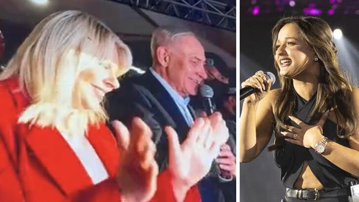 עדן בן זקן ונתניהו בהופעה בהיכל מנורה