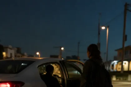 נוסעת צעירה עולה לרכב פרטי שהוזמן דרך קבוצת מסרים בשעת לילה
