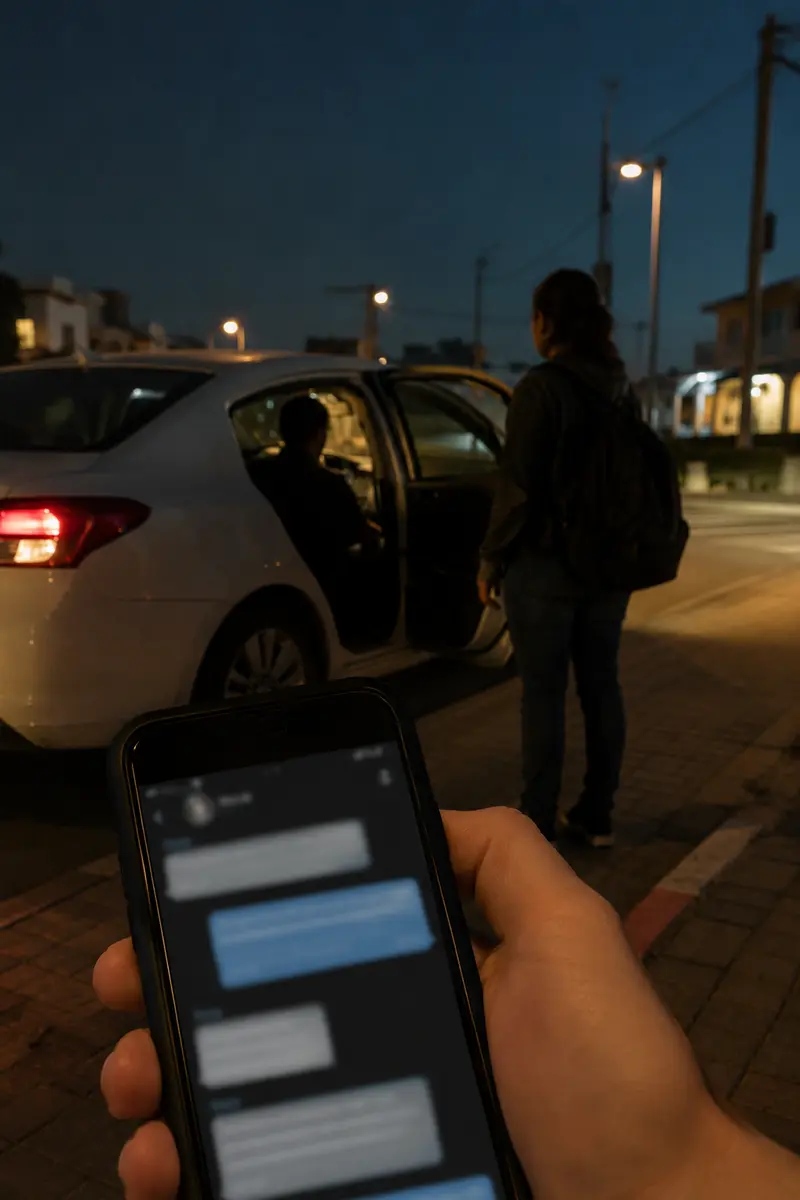 נוסעת צעירה עולה לרכב פרטי שהוזמן דרך קבוצת מסרים בשעת לילה